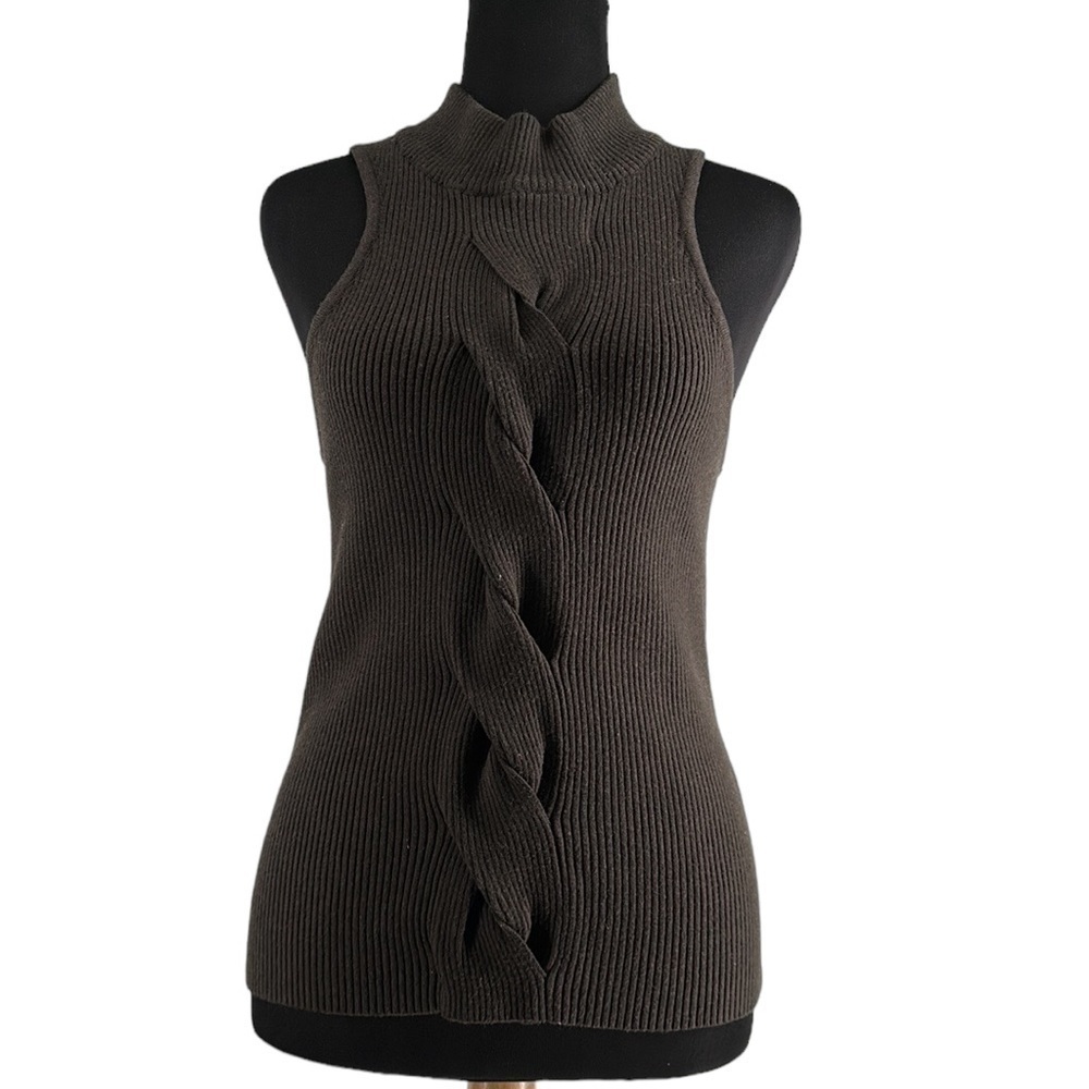 Heartloom knit top sleeveless cable knit interlock twist neck detail sz Lg NWT